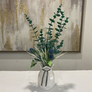 Elegant White Vase with Green and Blue Accents